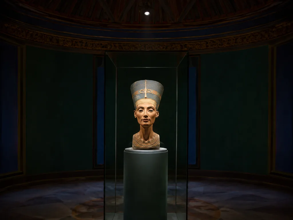 The bust of Nefertiti in the North Dome Room of the Neues Museum